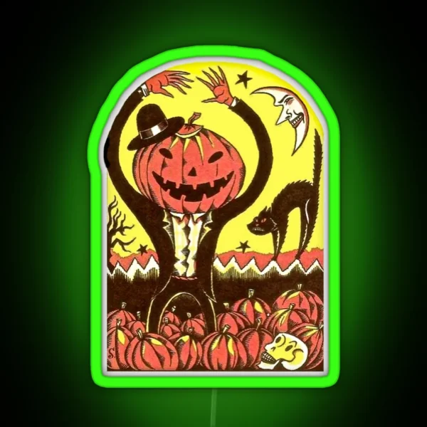 Halloween In The Pumpkin Field RGB Neon Sign