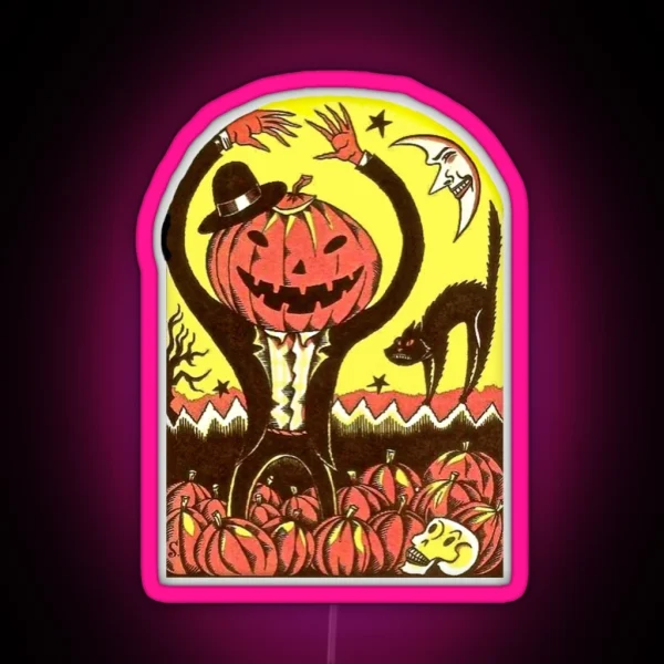Halloween In The Pumpkin Field RGB Neon Sign