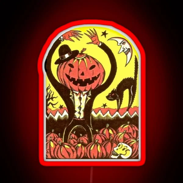 Halloween In The Pumpkin Field RGB Neon Sign