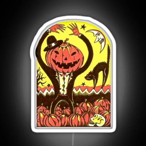 Halloween In The Pumpkin Field RGB Neon Sign