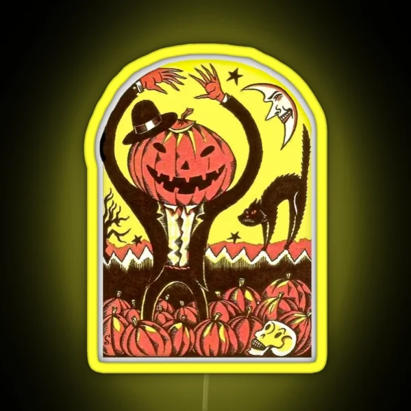 Halloween In The Pumpkin Field RGB Neon Sign