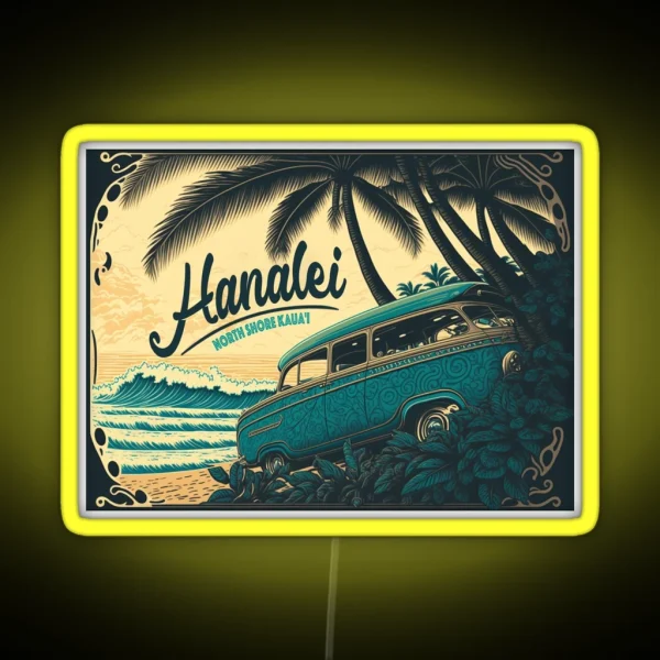 Hanalei Kauai Vintage Hawaiian Surf RGB Neon Sign
