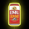 Custom hand-drawn emu export logo with vibrant RGB neon lighting