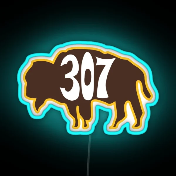 Hand Drawn Wyoming Buffalo 307 Brown Gold RGB Neon Sign