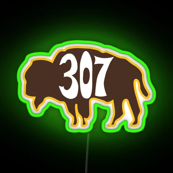 Hand Drawn Wyoming Buffalo 307 Brown Gold RGB Neon Sign
