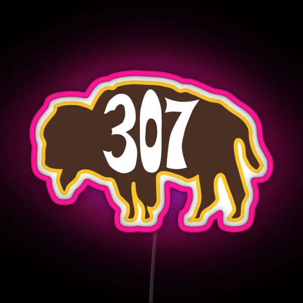 Hand Drawn Wyoming Buffalo 307 Brown Gold RGB Neon Sign