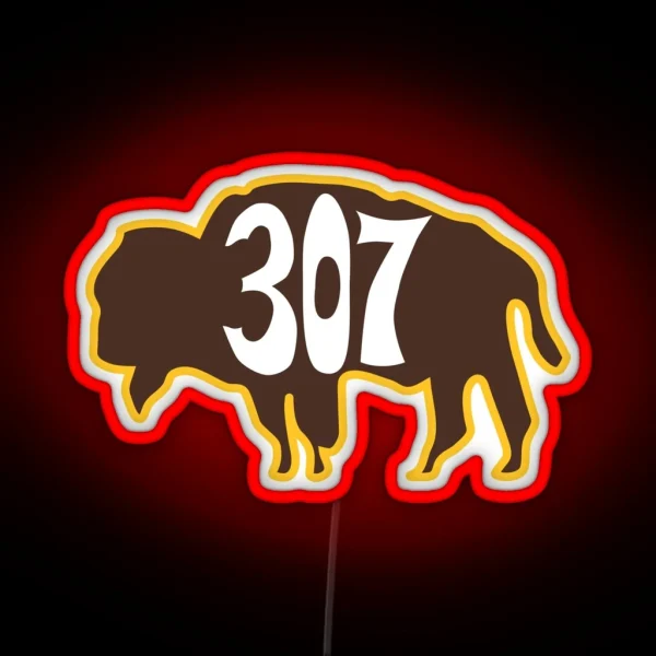Hand Drawn Wyoming Buffalo 307 Brown Gold RGB Neon Sign