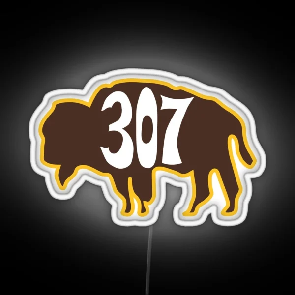 Hand Drawn Wyoming Buffalo 307 Brown Gold RGB Neon Sign