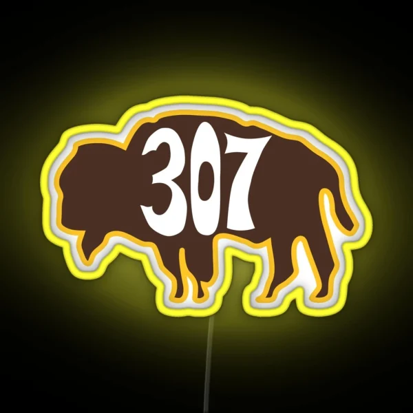 Hand Drawn Wyoming Buffalo 307 Brown Gold RGB Neon Sign