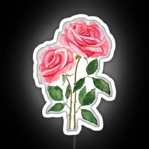 Hand Painted 2 Pink Roses Watercolor RGB Neon Sign