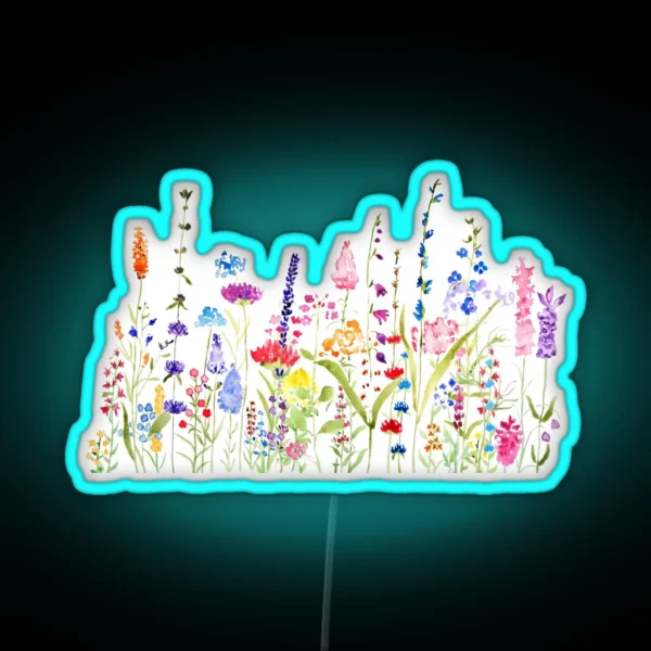 Hand Painted Colorful Wild Flower Field RGB Neon Sign