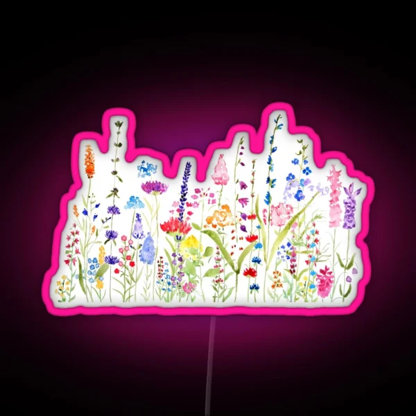 Hand Painted Colorful Wild Flower Field RGB Neon Sign
