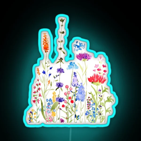 Hand Painted Colorful Wild Flowers Watercolor Painting RGB Neon Sign