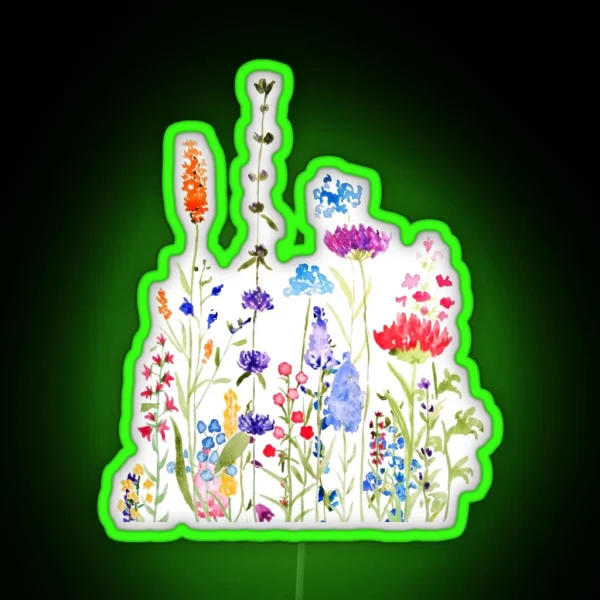Hand Painted Colorful Wild Flowers Watercolor Painting RGB Neon Sign