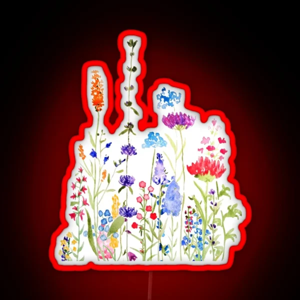 Hand Painted Colorful Wild Flowers Watercolor Painting RGB Neon Sign