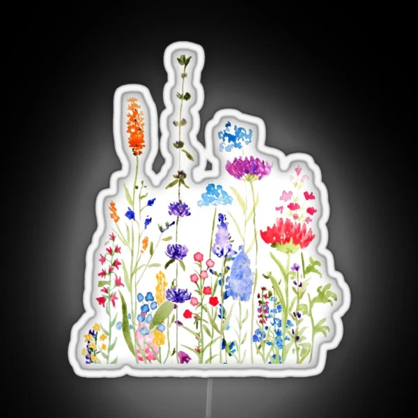 Hand Painted Colorful Wild Flowers Watercolor Painting RGB Neon Sign