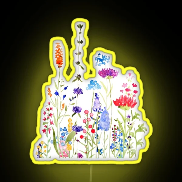 Hand Painted Colorful Wild Flowers Watercolor Painting RGB Neon Sign