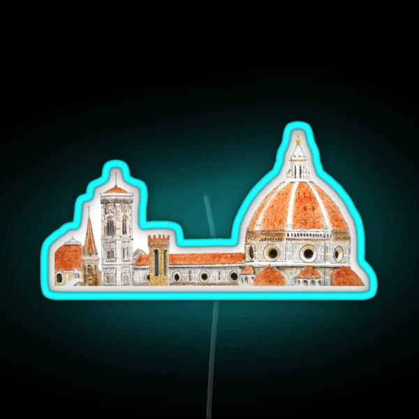 Hand Painted Italy Florence Cathedral Duomo Watercolor Painting RGB Neon Sign