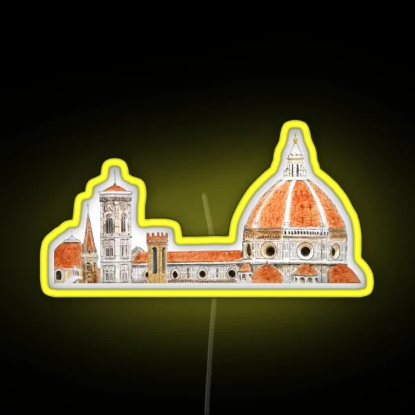 Hand Painted Italy Florence Cathedral Duomo Watercolor Painting RGB Neon Sign