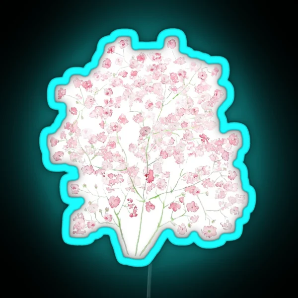 Hand Painted Light Pink Baby Breath Bouquet Gypsophila RGB Neon Sign