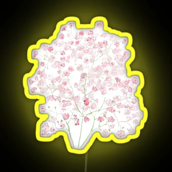 Hand Painted Light Pink Baby Breath Bouquet Gypsophila RGB Neon Sign
