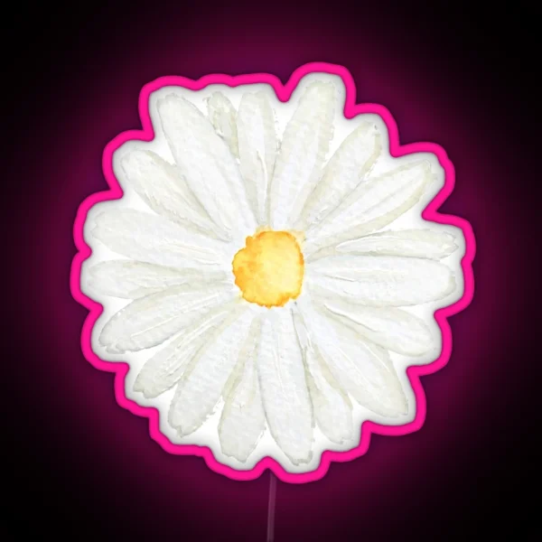 Hand Painted One Little White Daisy Watercolor RGB Neon Sign
