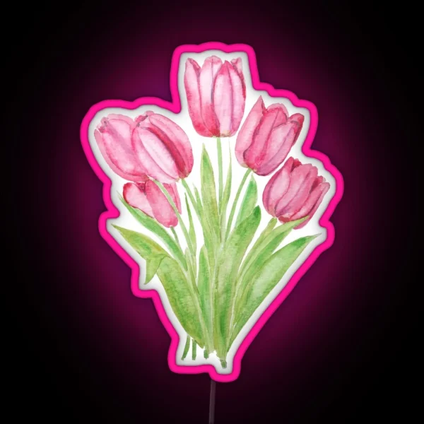Hand Painted Pink Tulips Flowers Watercolor Painting RGB Neon Sign