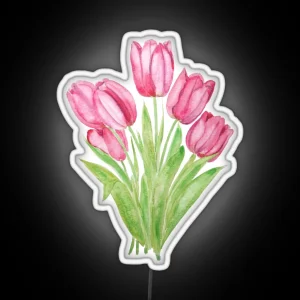 Hand Painted Pink Tulips Flowers Watercolor Painting RGB Neon Sign