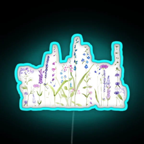 Hand Painted Purple Blue Wild Flowers Watercolor RGB Neon Sign