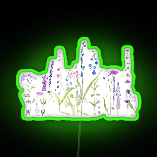 Hand Painted Purple Blue Wild Flowers Watercolor RGB Neon Sign