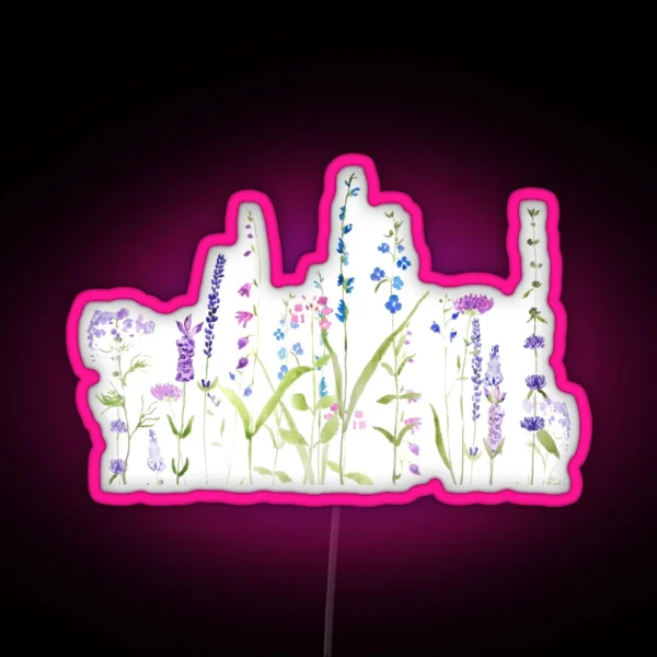 Hand Painted Purple Blue Wild Flowers Watercolor RGB Neon Sign