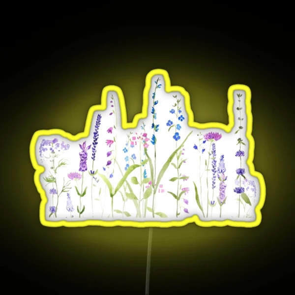 Hand Painted Purple Blue Wild Flowers Watercolor RGB Neon Sign