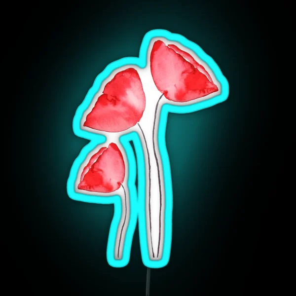 Hand Painted Red Poppy Watercolor RGB Neon Sign