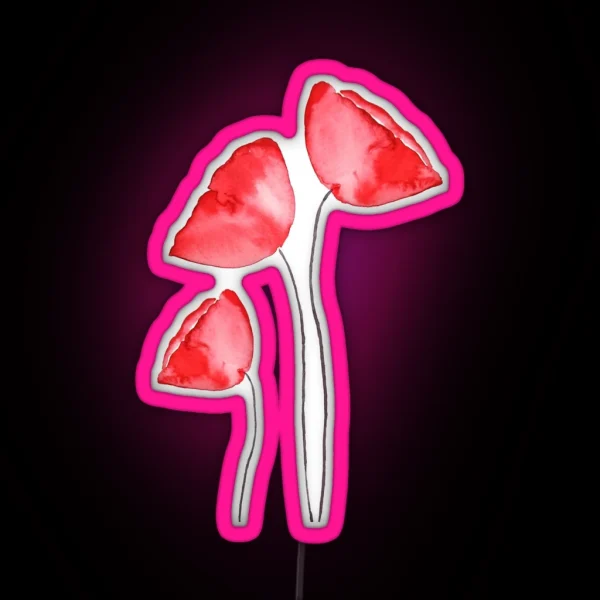 Hand Painted Red Poppy Watercolor RGB Neon Sign