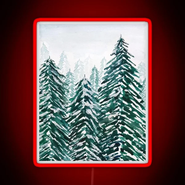 Hand Painted Snowy Pine Forest Green RGB Neon Sign
