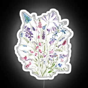 Hand Painted Vintage Wild Flowers Arrangement Watercolor 2020 RGB Neon Sign