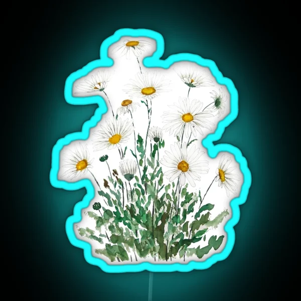 Hand Painted White Margaret Daisy Watercolor RGB Neon Sign