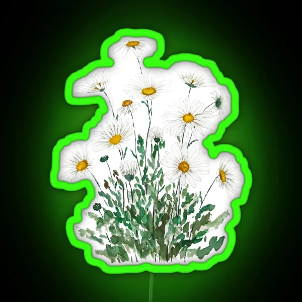 Hand Painted White Margaret Daisy Watercolor RGB Neon Sign
