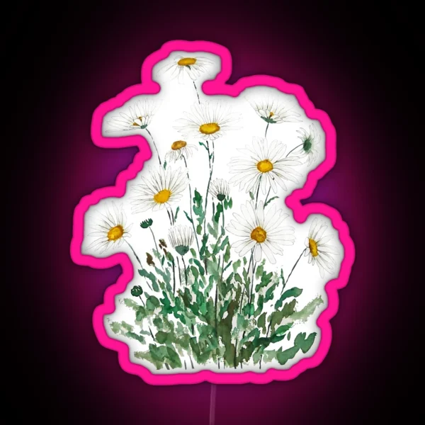 Hand Painted White Margaret Daisy Watercolor RGB Neon Sign
