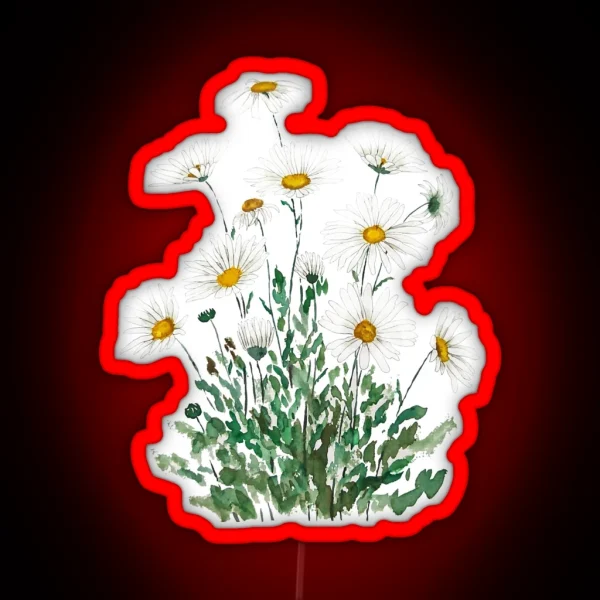 Hand Painted White Margaret Daisy Watercolor RGB Neon Sign