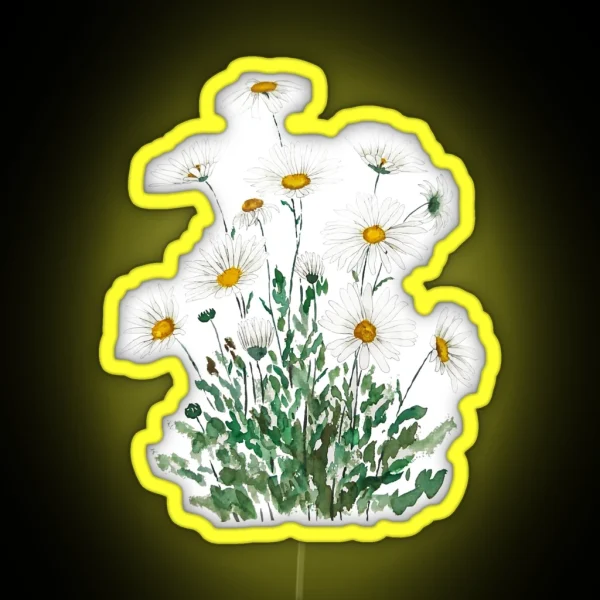 Hand Painted White Margaret Daisy Watercolor RGB Neon Sign