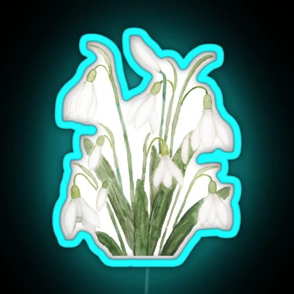 Hand Painted White Snowdrop Flower Botanical Watercolor RGB Neon Sign