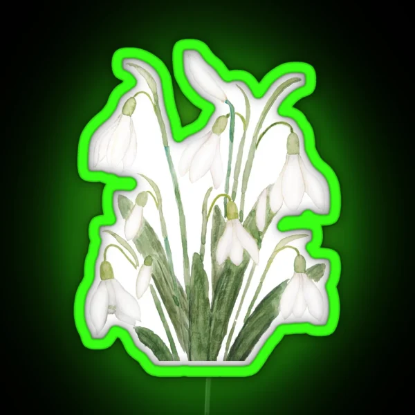 Hand Painted White Snowdrop Flower Botanical Watercolor RGB Neon Sign