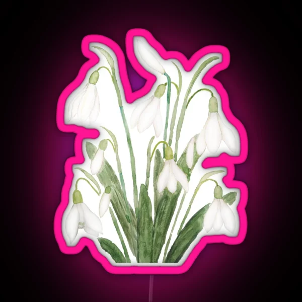 Hand Painted White Snowdrop Flower Botanical Watercolor RGB Neon Sign
