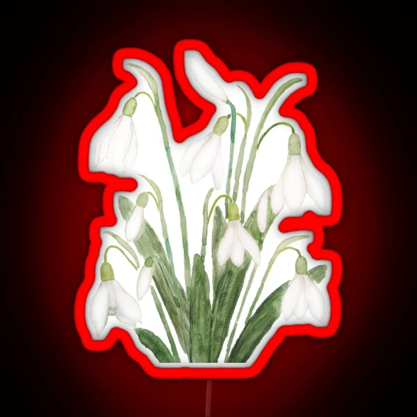 Hand Painted White Snowdrop Flower Botanical Watercolor RGB Neon Sign