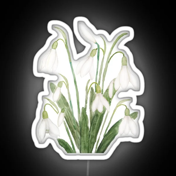 Hand Painted White Snowdrop Flower Botanical Watercolor RGB Neon Sign
