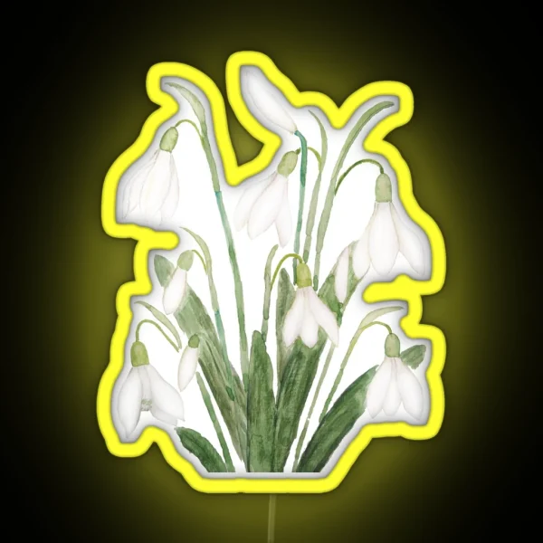 Hand Painted White Snowdrop Flower Botanical Watercolor RGB Neon Sign