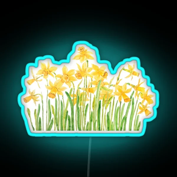 Hand Painted Yellow Daffodils Field Watercolor RGB Neon Sign