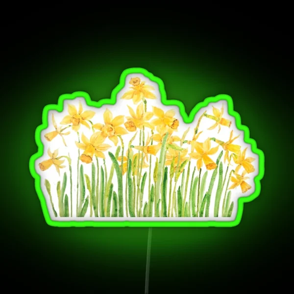 Hand Painted Yellow Daffodils Field Watercolor RGB Neon Sign