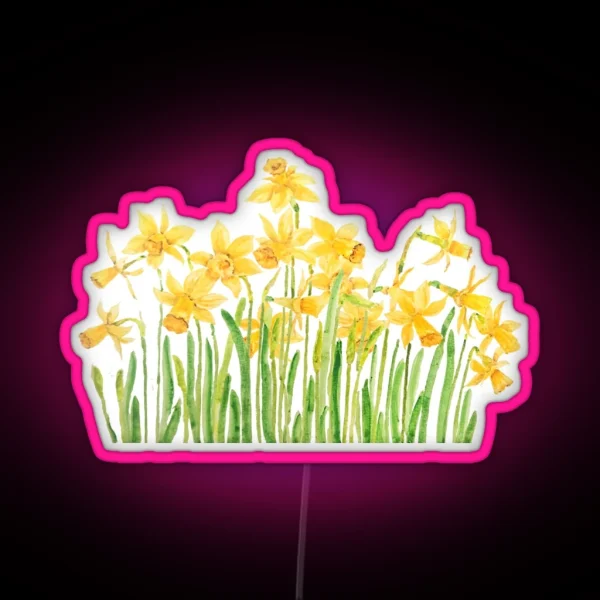Hand Painted Yellow Daffodils Field Watercolor RGB Neon Sign